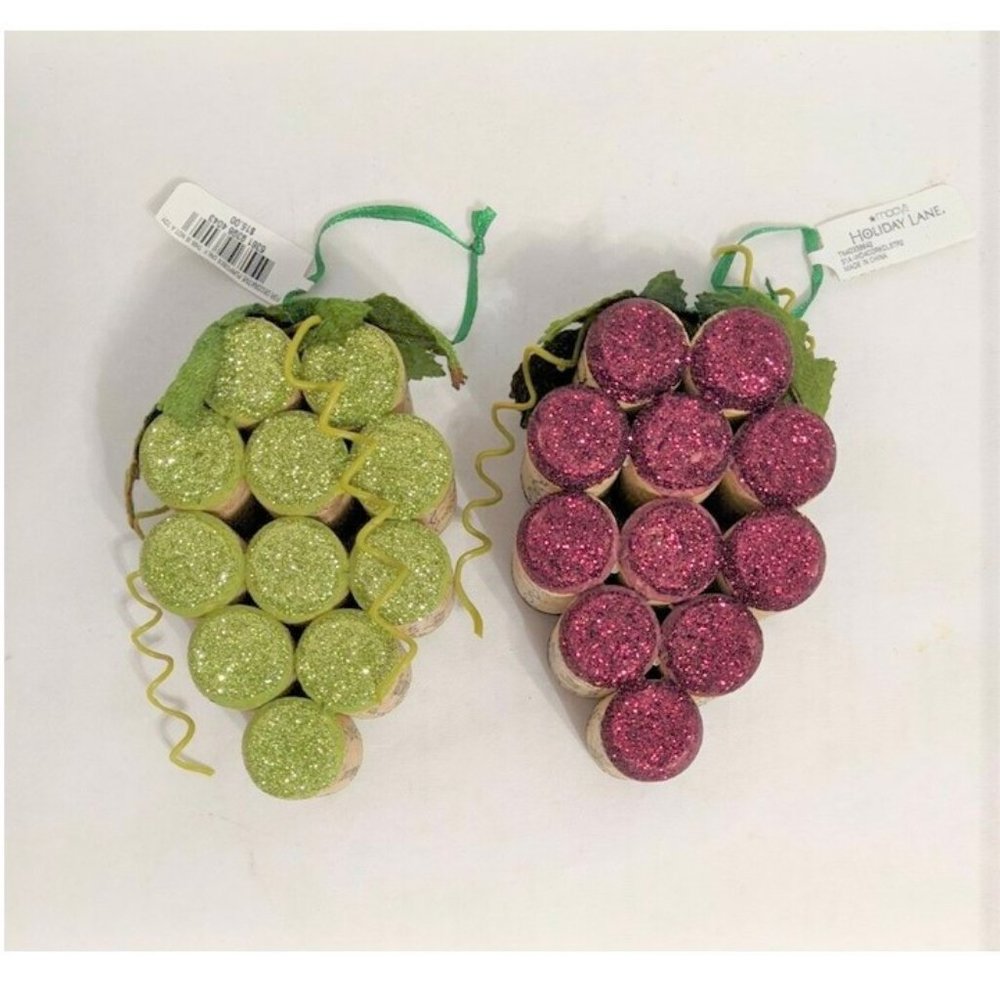 2 NEW Holiday Lane Pinot Gringo Riesling Cork Grapes Christmas Tree Ornament